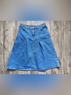 Levis Classic Blue jean Denim A-Line midi pleated Skirt country cowgirl rodeo
